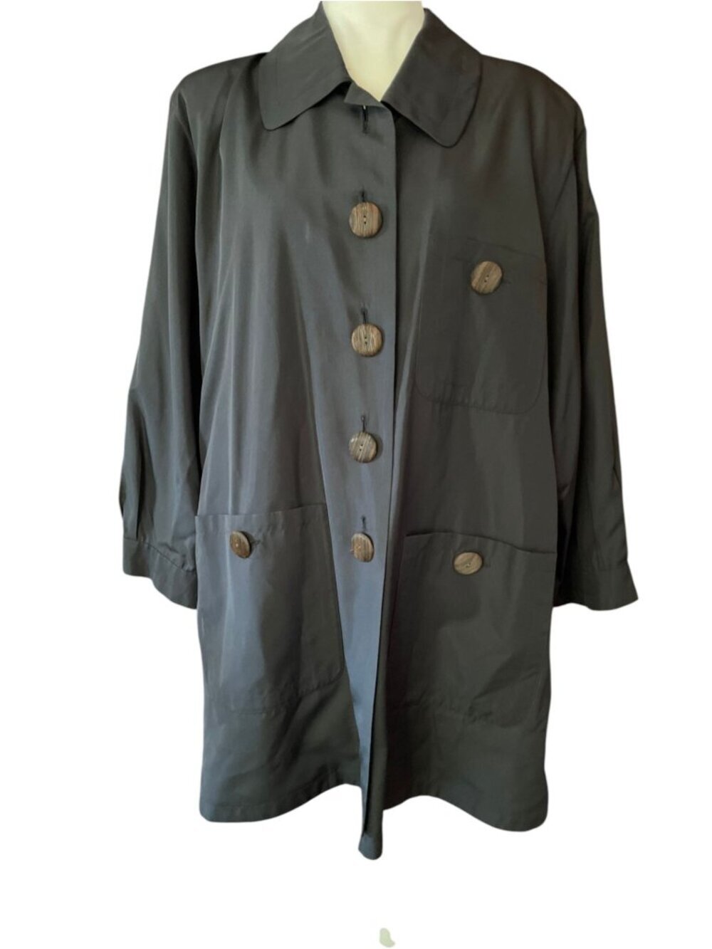 Vintage Yves Saint Laurent Black Silk Smock Jacket 1990s Couture Oversized SZ L - Picture 8 of 15